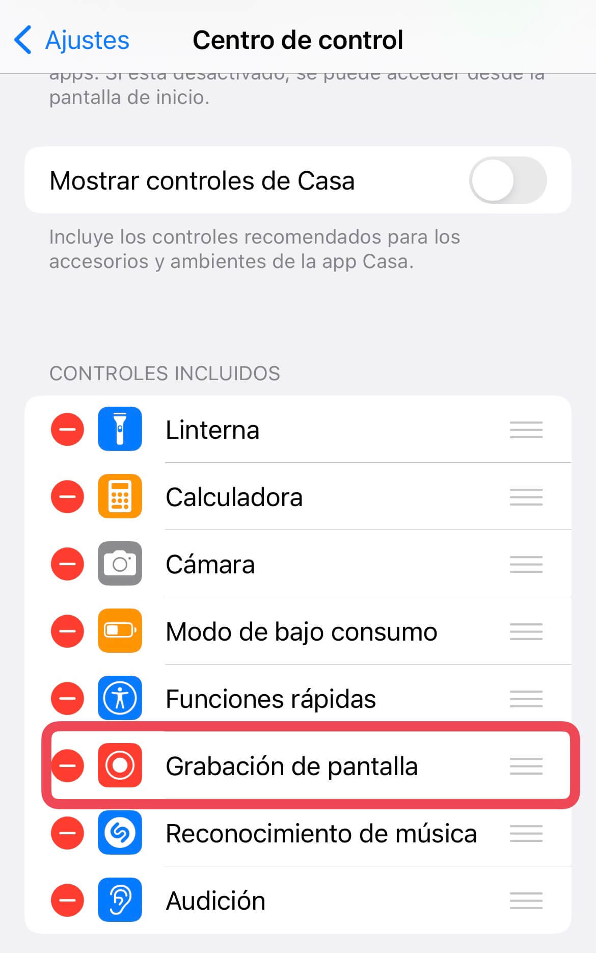 grabación de pantalla en iphone