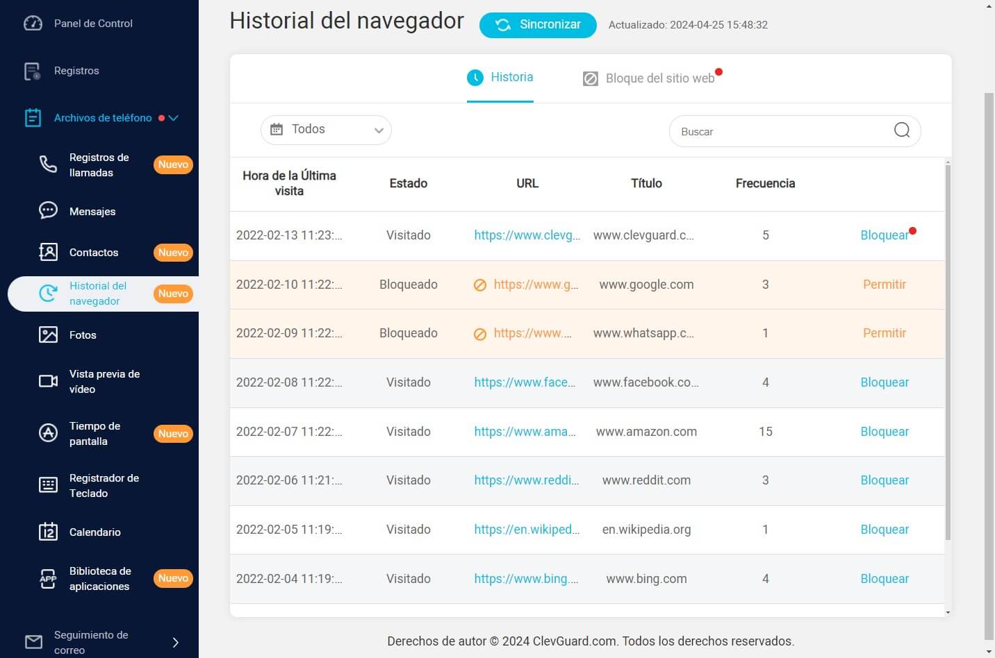 ver historial de navegación de mi esposo